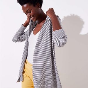 LOFT Black & White Striped Open Hooded Cardigan